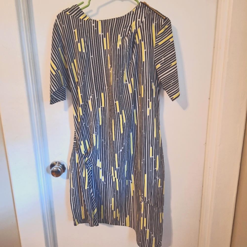 Veronica Beard Navy Stripe Silk Dress with Yellow Accents Size 10